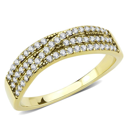 MADA321 - IP Gold(Ion Plating) Stainless Steel Ring with AAA Grade CZ  in Clear