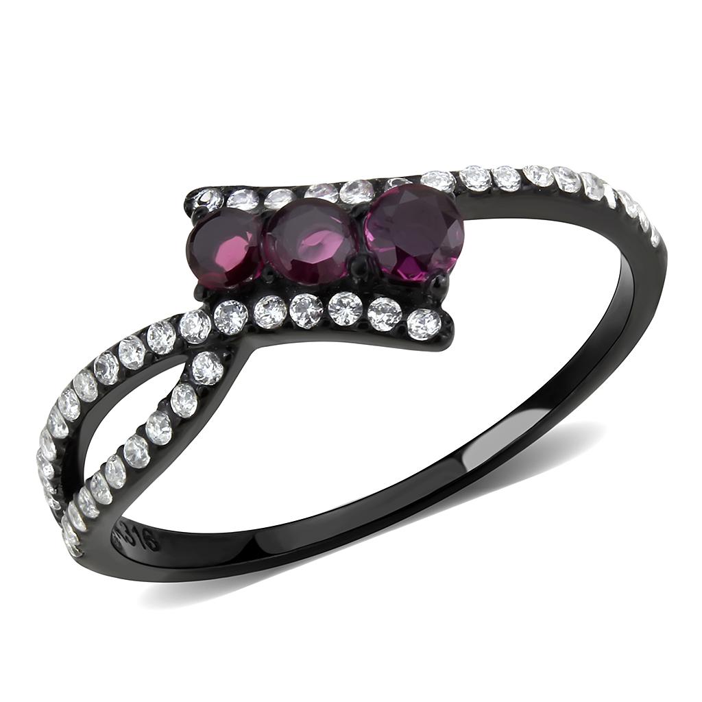 MADA324 - IP Black(Ion Plating) Stainless Steel Ring with AAA Grade CZ  in Fuchsia