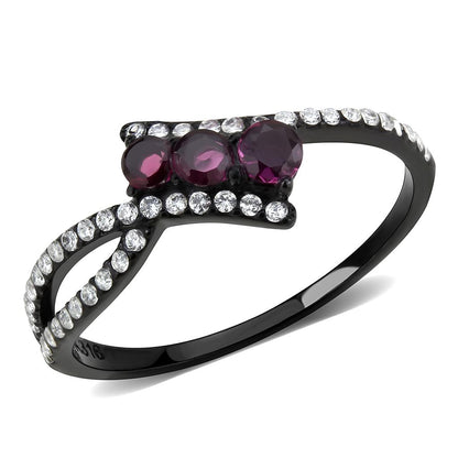 MADA324 - IP Black(Ion Plating) Stainless Steel Ring with AAA Grade CZ  in Fuchsia