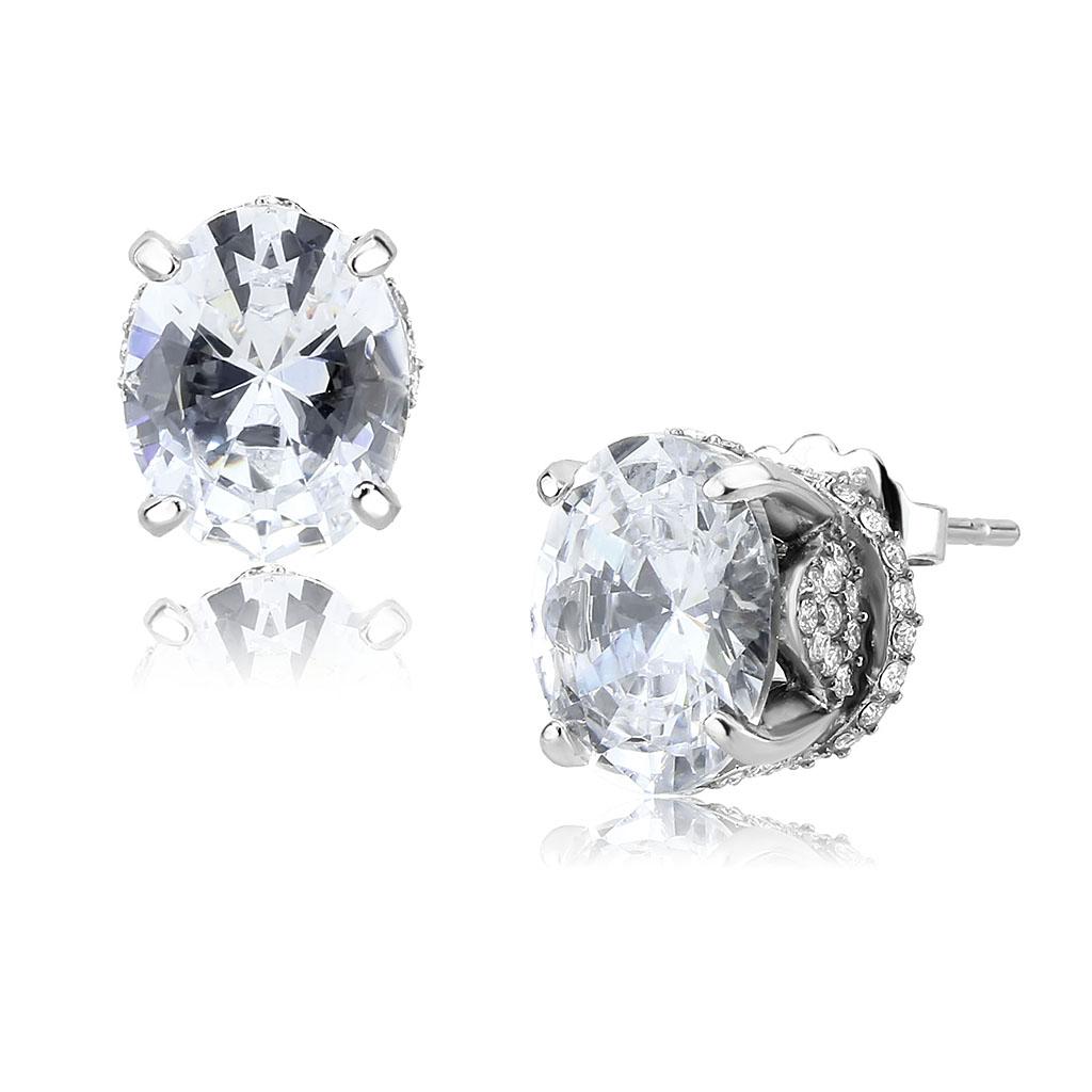 MADA325 - No Plating Stainless Steel Earrings with AAA Grade CZ  in Clear