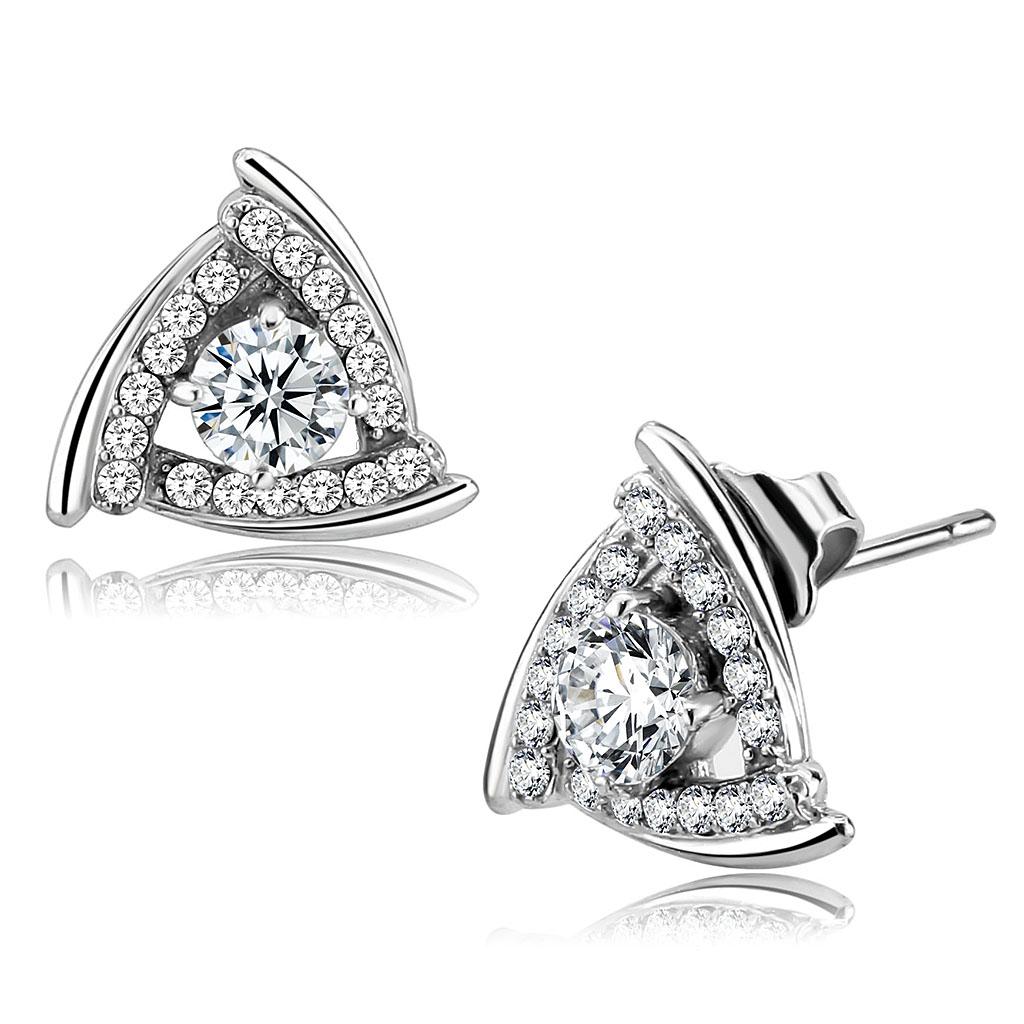 MADA328 - No Plating Stainless Steel Earrings with AAA Grade CZ  in Clear