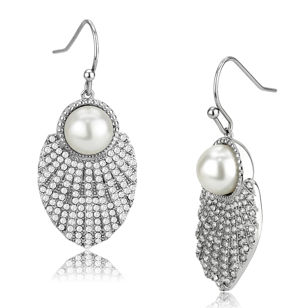 MADA330 - No Plating Stainless Steel Earrings with Synthetic Pearl in White