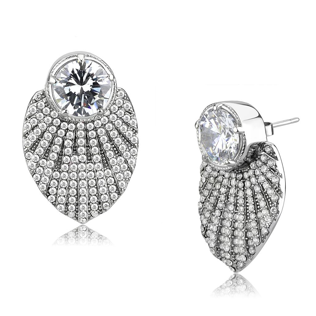MADA331 - No Plating Stainless Steel Earrings with AAA Grade CZ  in Clear