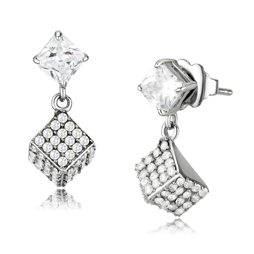 MADA332 - No Plating Stainless Steel Earrings with AAA Grade CZ  in Clear