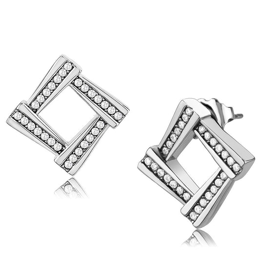 MADA333 - No Plating Stainless Steel Earrings with AAA Grade CZ  in Clear