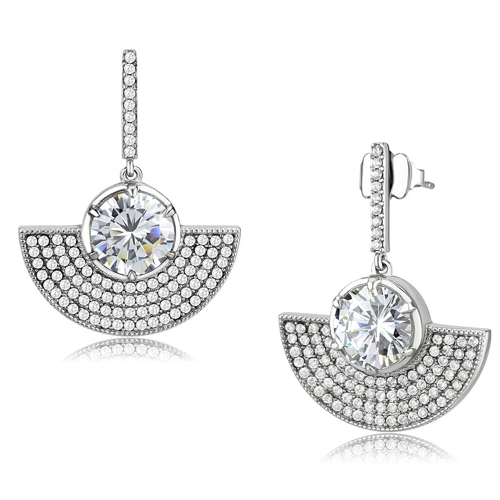 MADA334 - No Plating Stainless Steel Earrings with AAA Grade CZ  in Clear