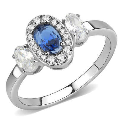 MADA337 - No Plating Stainless Steel Ring with Synthetic Spinel in London Blue