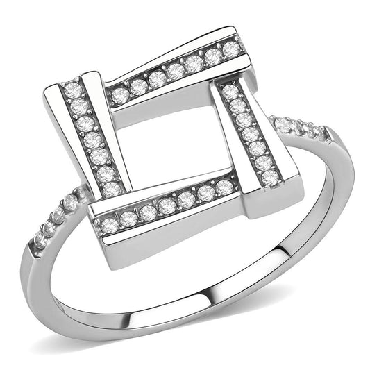 MADA341 - No Plating Stainless Steel Ring with AAA Grade CZ  in Clear