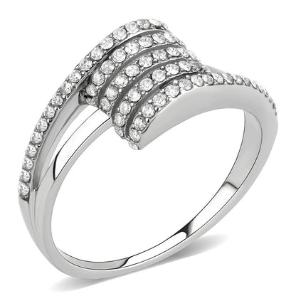 MADA342 - No Plating Stainless Steel Ring with AAA Grade CZ  in Clear