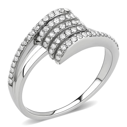 MADA342 - No Plating Stainless Steel Ring with AAA Grade CZ  in Clear