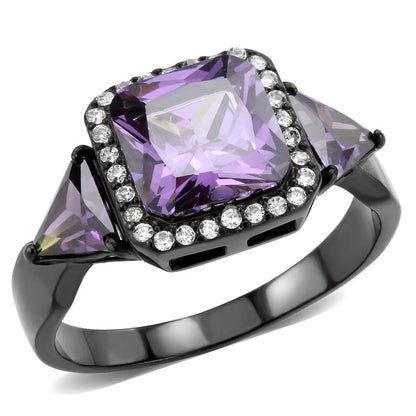 MADA346 - IP Black(Ion Plating) Stainless Steel Ring with AAA Grade CZ  in Amethyst