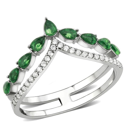 MADA347 - High polished (no plating) Stainless Steel Ring with Synthetic Synthetic Glass in Emerald