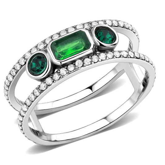 MADA348 - High polished (no plating) Stainless Steel Ring with Synthetic Synthetic Glass in Emerald