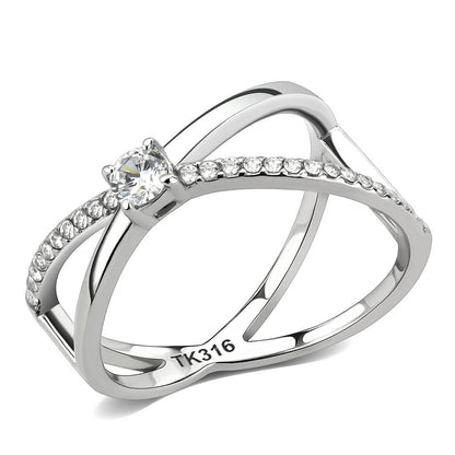 MADA351 - High polished (no plating) Stainless Steel Ring with AAA Grade CZ  in Clear