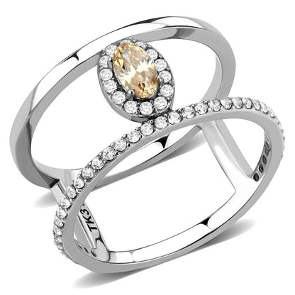 MADA352 - High polished (no plating) Stainless Steel Ring with AAA Grade CZ  in Champagne