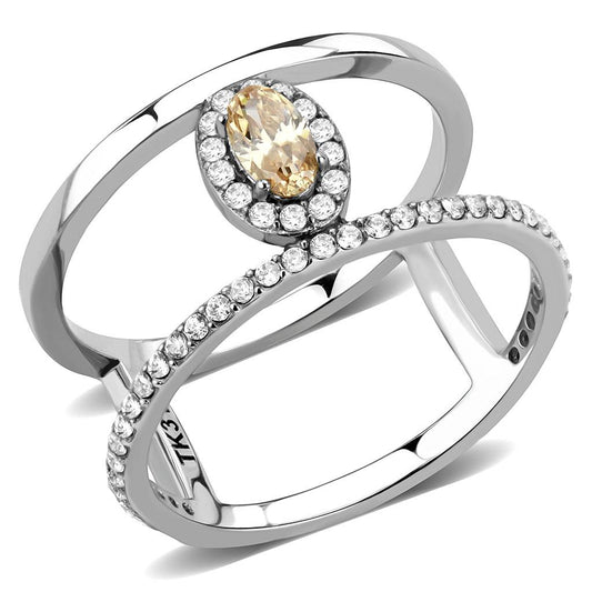 MADA352 - High polished (no plating) Stainless Steel Ring with AAA Grade CZ  in Champagne
