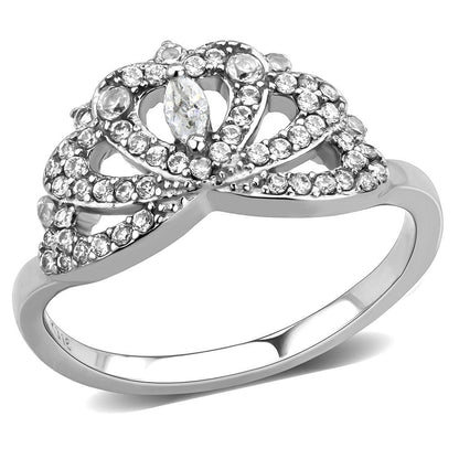 MADA354 - High polished (no plating) Stainless Steel Ring with AAA Grade CZ  in Clear