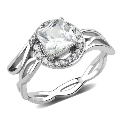 MADA357 - High polished (no plating) Stainless Steel Ring with AAA Grade CZ  in Clear