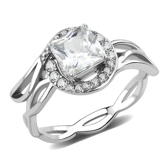 MADA357 - High polished (no plating) Stainless Steel Ring with AAA Grade CZ  in Clear