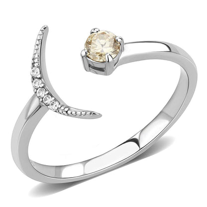 MADA358 - High polished (no plating) Stainless Steel Ring with AAA Grade CZ  in Champagne