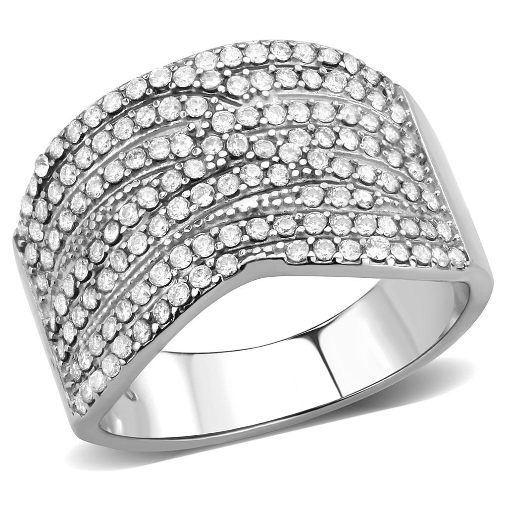 MADA362 - High polished (no plating) Stainless Steel Ring with AAA Grade CZ  in Clear