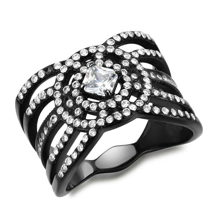 MADA363 - IP Black(Ion Plating) Stainless Steel Ring with AAA Grade CZ  in Clear