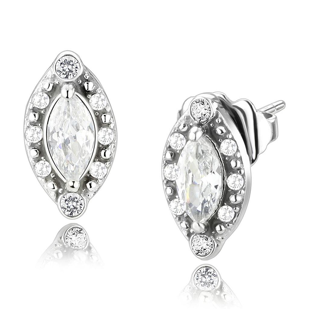 MADA368 - High polished (no plating) Stainless Steel Earrings with AAA Grade CZ  in Clear