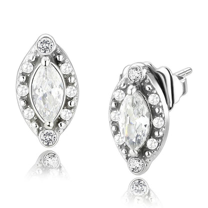 MADA368 - High polished (no plating) Stainless Steel Earrings with AAA Grade CZ  in Clear