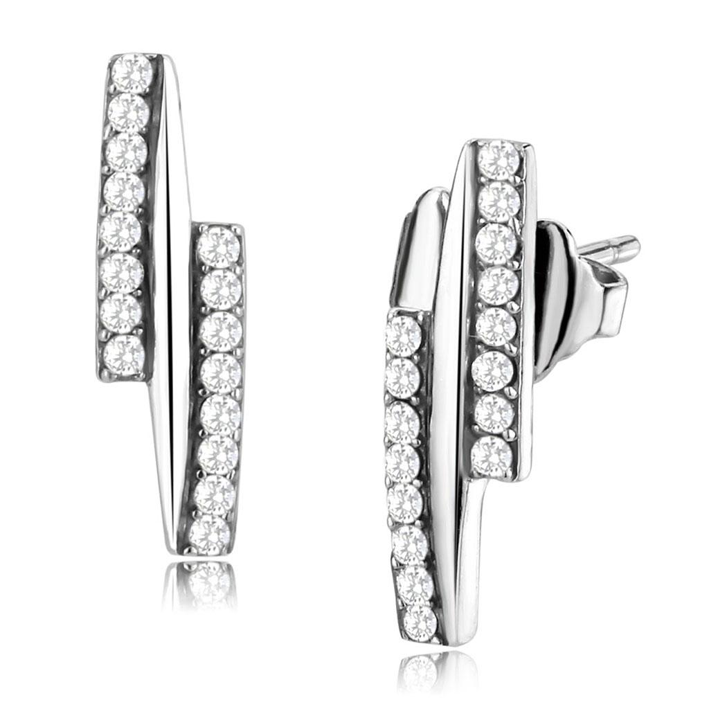 MADA369 - High polished (no plating) Stainless Steel Earrings with AAA Grade CZ  in Clear