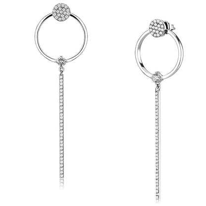 MADA371 - High polished (no plating) Stainless Steel Earrings with AAA Grade CZ  in Clear