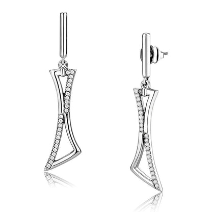MADA372 - High polished (no plating) Stainless Steel Earrings with AAA Grade CZ  in Clear