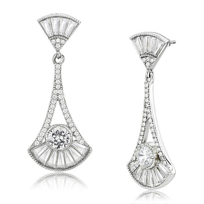 MADA373 - High polished (no plating) Stainless Steel Earrings with AAA Grade CZ  in Clear