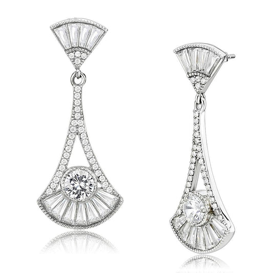 MADA373 - High polished (no plating) Stainless Steel Earrings with AAA Grade CZ  in Clear