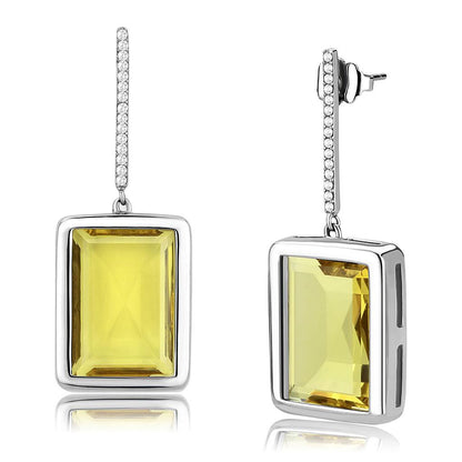 MADA378 - High polished (no plating) Stainless Steel Earrings with Top Grade Crystal  in Topaz