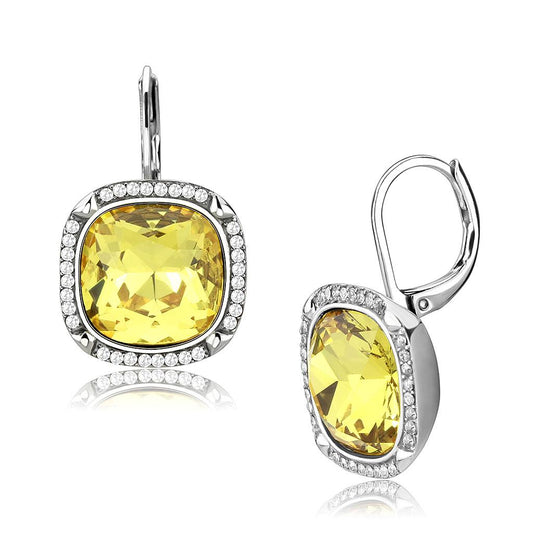 MADA379 - High polished (no plating) Stainless Steel Earrings with Top Grade Crystal  in Topaz