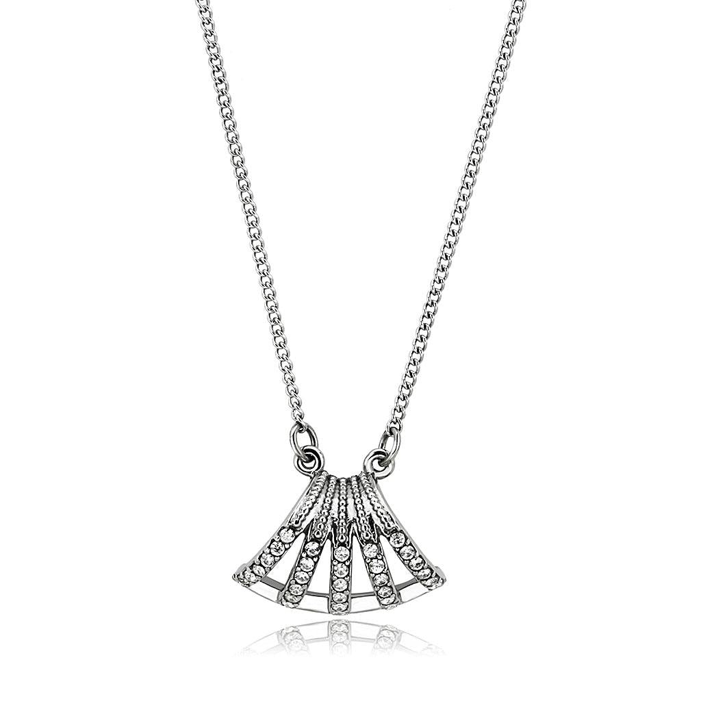 MADA380 - High polished (no plating) Stainless Steel Chain Pendant with AAA Grade CZ  in Clear