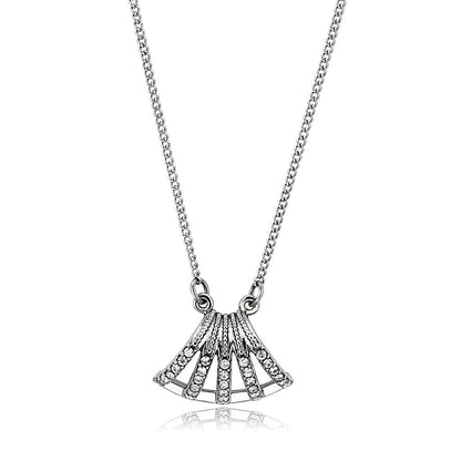 MADA380 - High polished (no plating) Stainless Steel Chain Pendant with AAA Grade CZ  in Clear