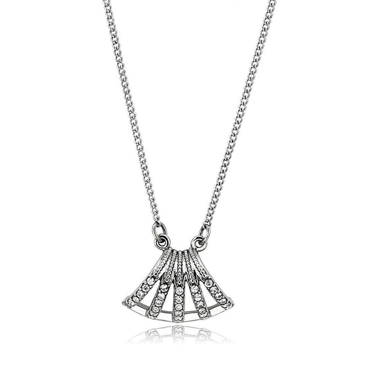 MADA380 - High polished (no plating) Stainless Steel Chain Pendant with AAA Grade CZ  in Clear