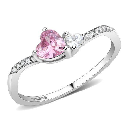 MADA384 - High polished (no plating) Stainless Steel Ring with AAA Grade CZ  in Rose