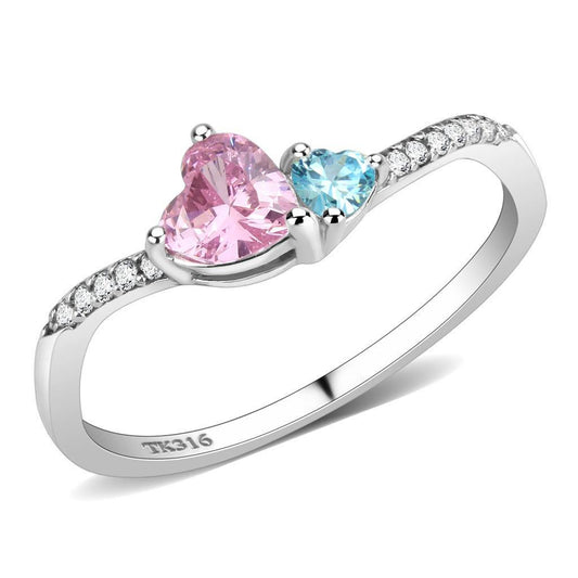 MADA384Q - High polished (no plating) Stainless Steel Ring with AAA Grade CZ  in Multi Color