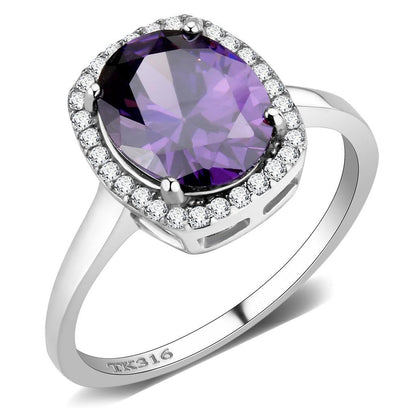 MADA385 - High polished (no plating) Stainless Steel Ring with AAA Grade CZ  in Amethyst
