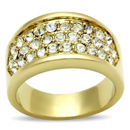 MAGL002 - IP Gold(Ion Plating) Brass Ring with Top Grade Crystal  in Clear