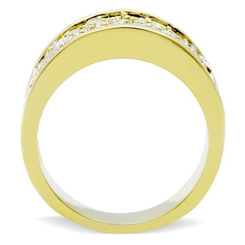 MAGL002 - IP Gold(Ion Plating) Brass Ring with Top Grade Crystal  in Clear