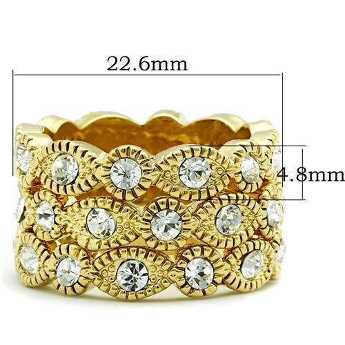 MAGL026 - IP Gold(Ion Plating) Brass Ring with Top Grade Crystal  in Clear