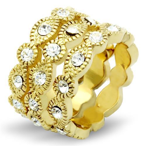 MAGL026 - IP Gold(Ion Plating) Brass Ring with Top Grade Crystal  in Clear