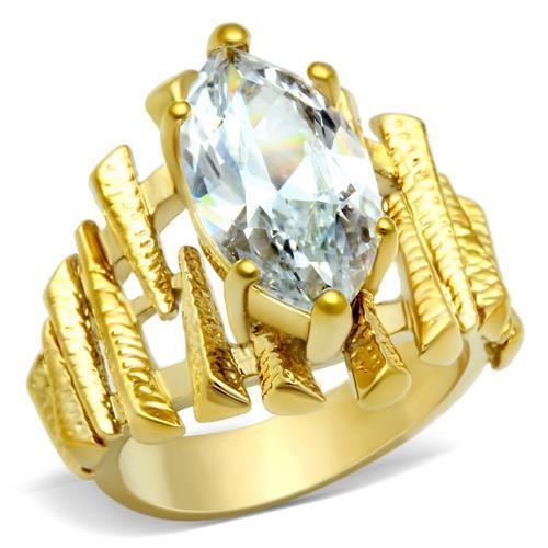 MAGL080 - IP Gold(Ion Plating) Brass Ring with AAA Grade CZ  in Clear