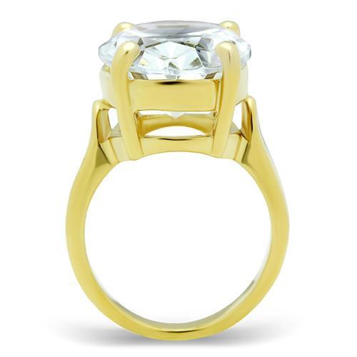 MAGL083 - IP Gold(Ion Plating) Brass Ring with AAA Grade CZ  in Clear