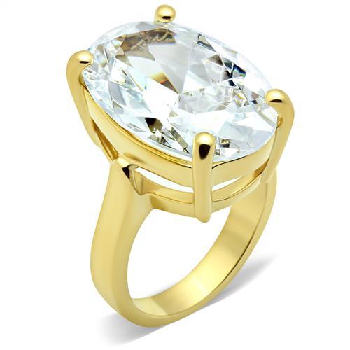 MAGL083 - IP Gold(Ion Plating) Brass Ring with AAA Grade CZ  in Clear