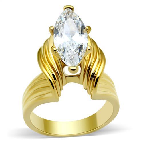 MAGL088 - IP Gold(Ion Plating) Brass Ring with AAA Grade CZ  in Clear