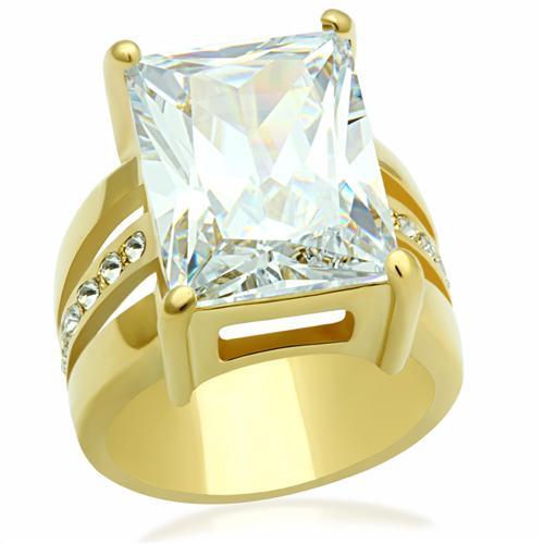 MAGL089 - IP Gold(Ion Plating) Brass Ring with AAA Grade CZ  in Clear